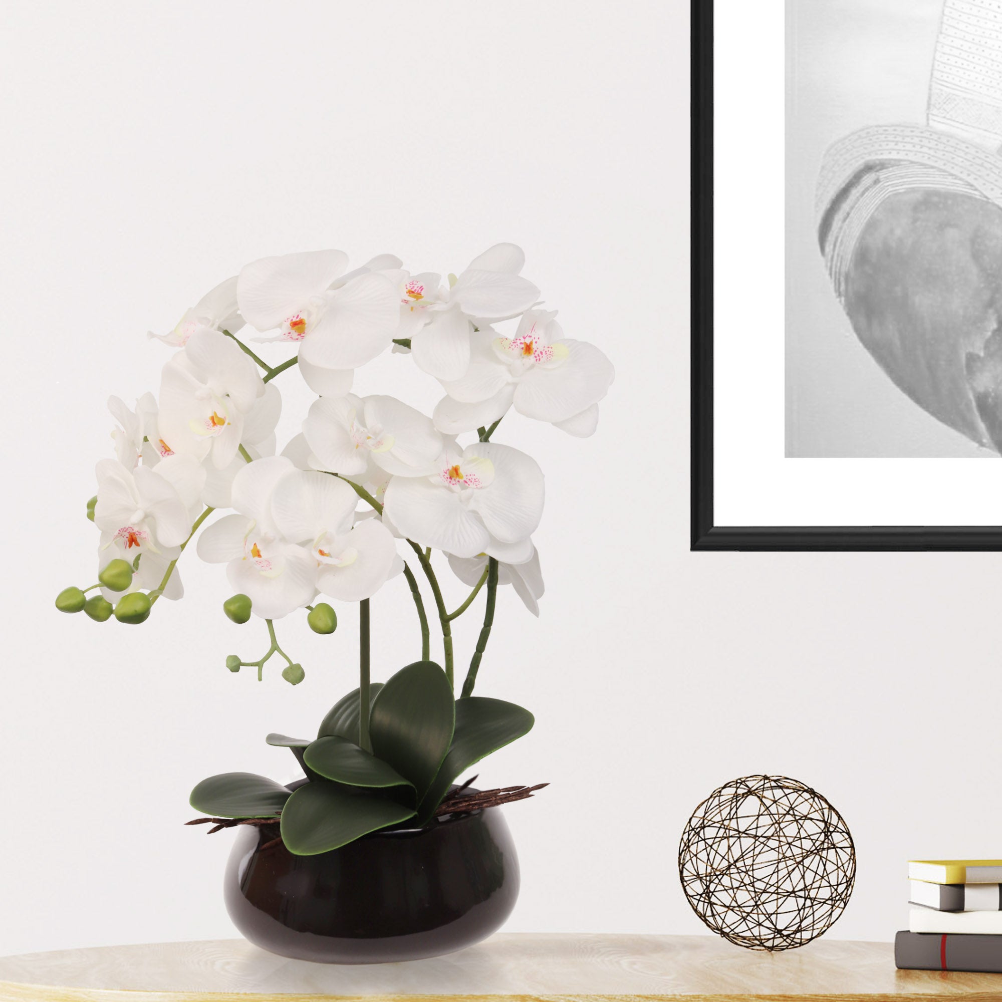 15" x 9" White Orchid with 7" Round Pot - Larksilk