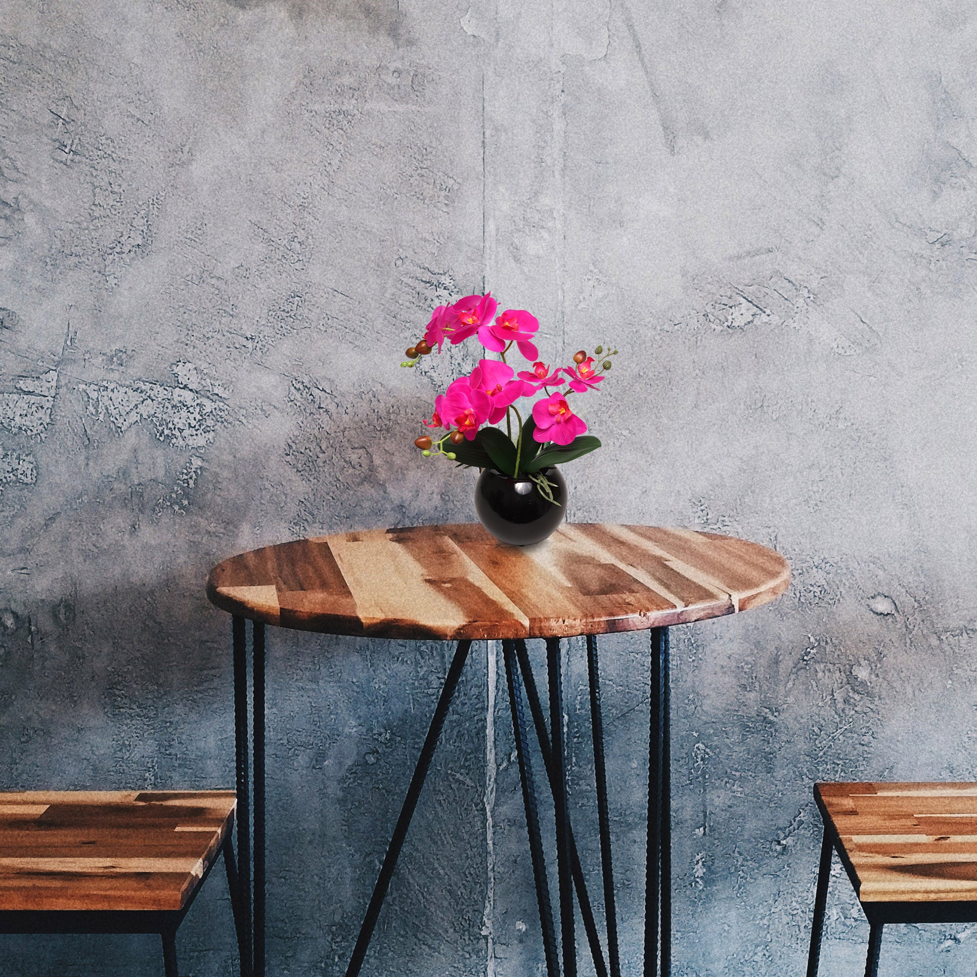 13-Inch Fuchsia Phalaenopsis Orchid Flowers in 5-Inch Round Black Vase - Larksilk