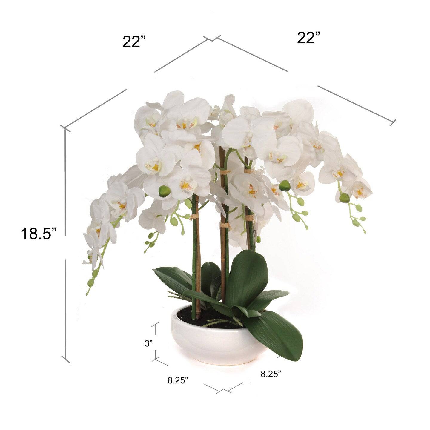 19"x13" White Phalaenopsis Orchid Arrangement in White Bowl - Elegant Faux Floral Display for Home and Office Decor - Larksilk