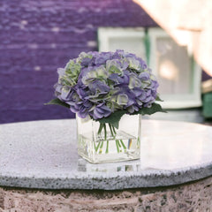 Hydrangea Arrangement in Faux Water Look Glass Vase - Larksilk