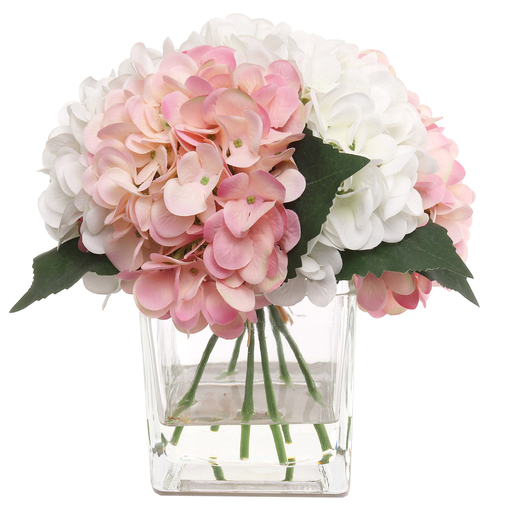 Hydrangea Arrangement in Faux Water Look Glass Vase - Larksilk