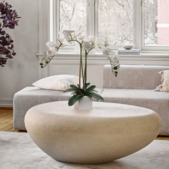 25-Inch Realistic White Orchid Arrangement – Artificial Phalaenopsis Flowers with Natural Leaf Details in Ceramic Pot for Home & Office Decor - Larksilk