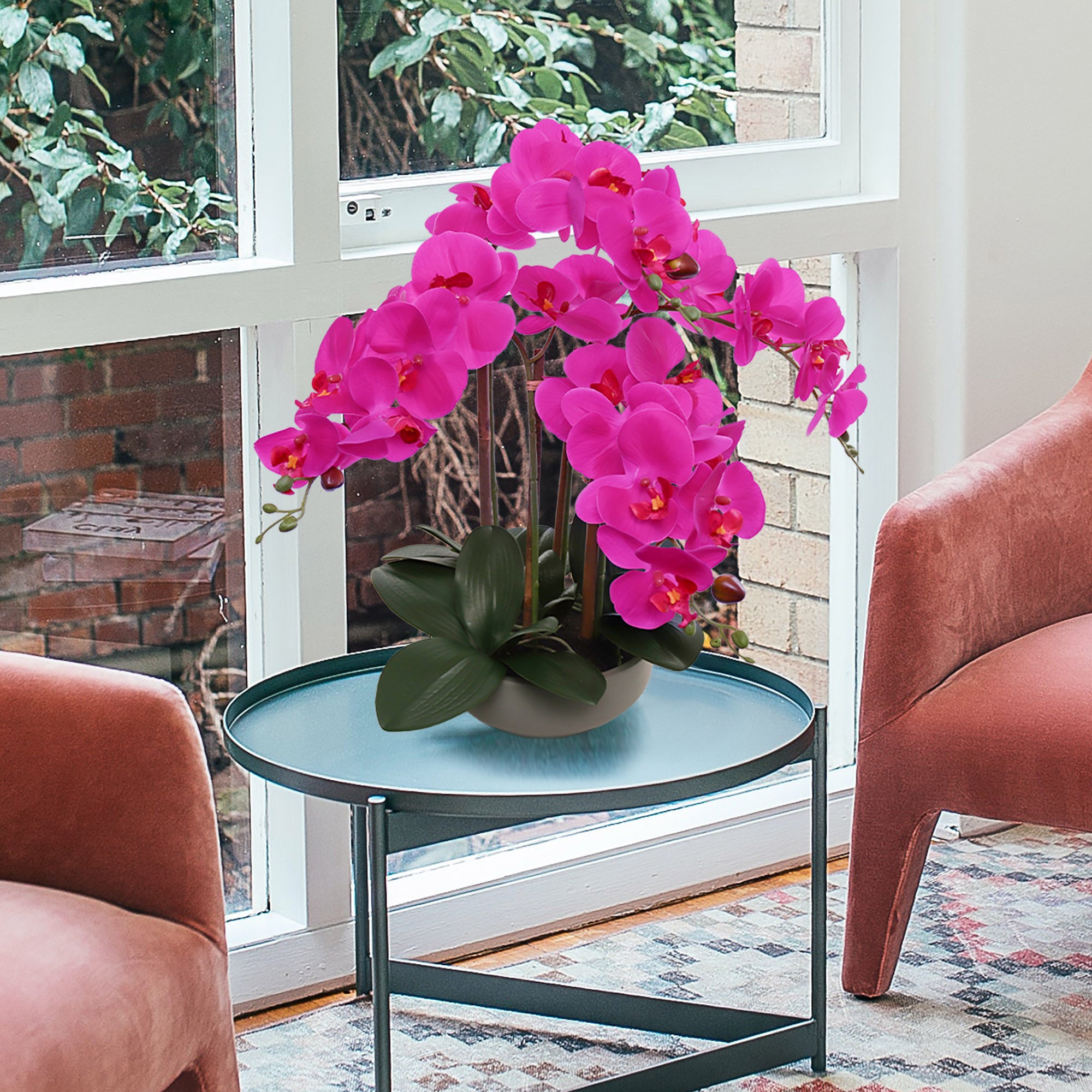 20" Fuchsia Phalaenopsis Orchid in Round Grey Pot - Larksilk