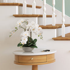 20" White Phalaenopsis Orchid Flowers in Round Grey Pot - Larksilk