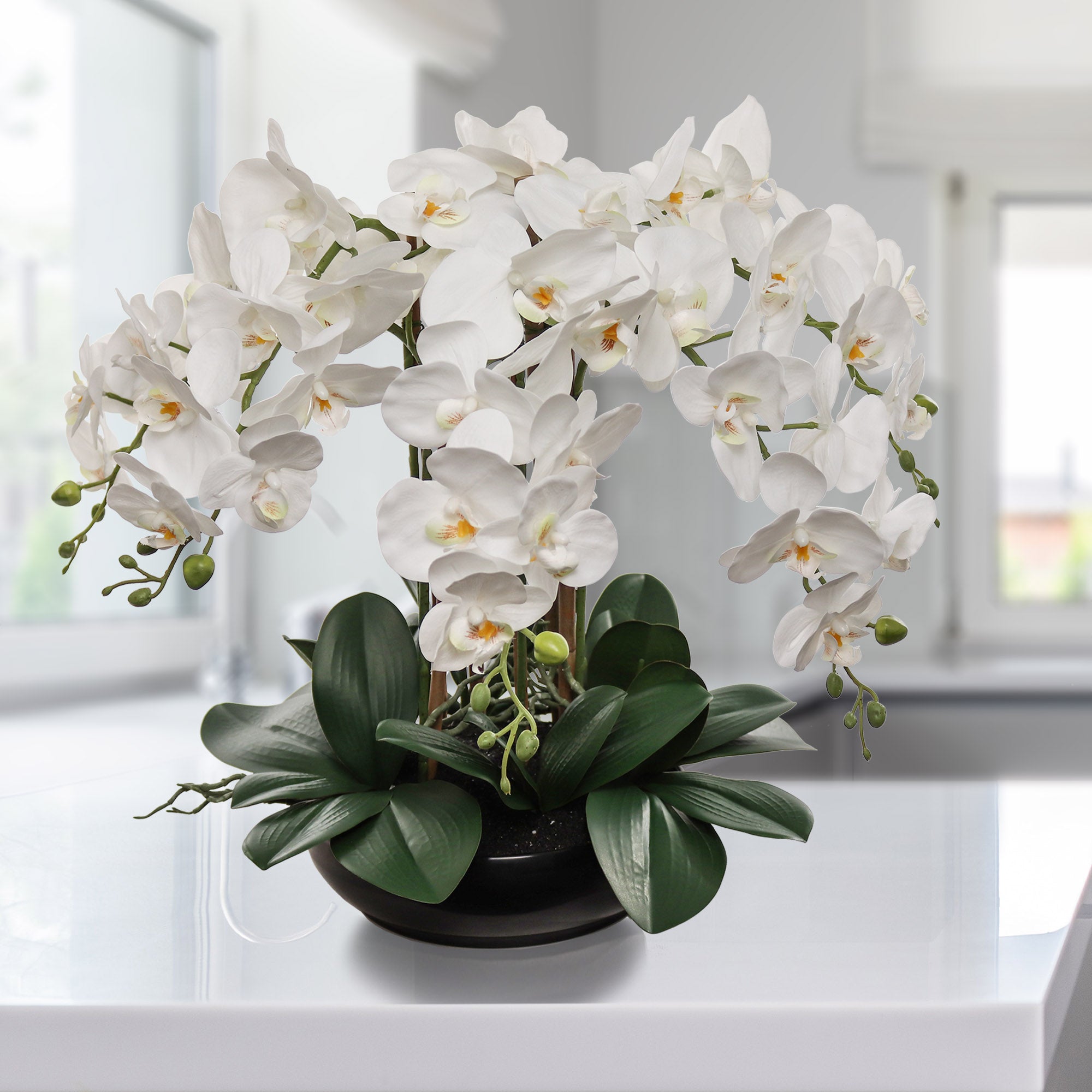 20" White Phalaenopsis Orchid - Lifelike Flower Arrangement - Larksilk