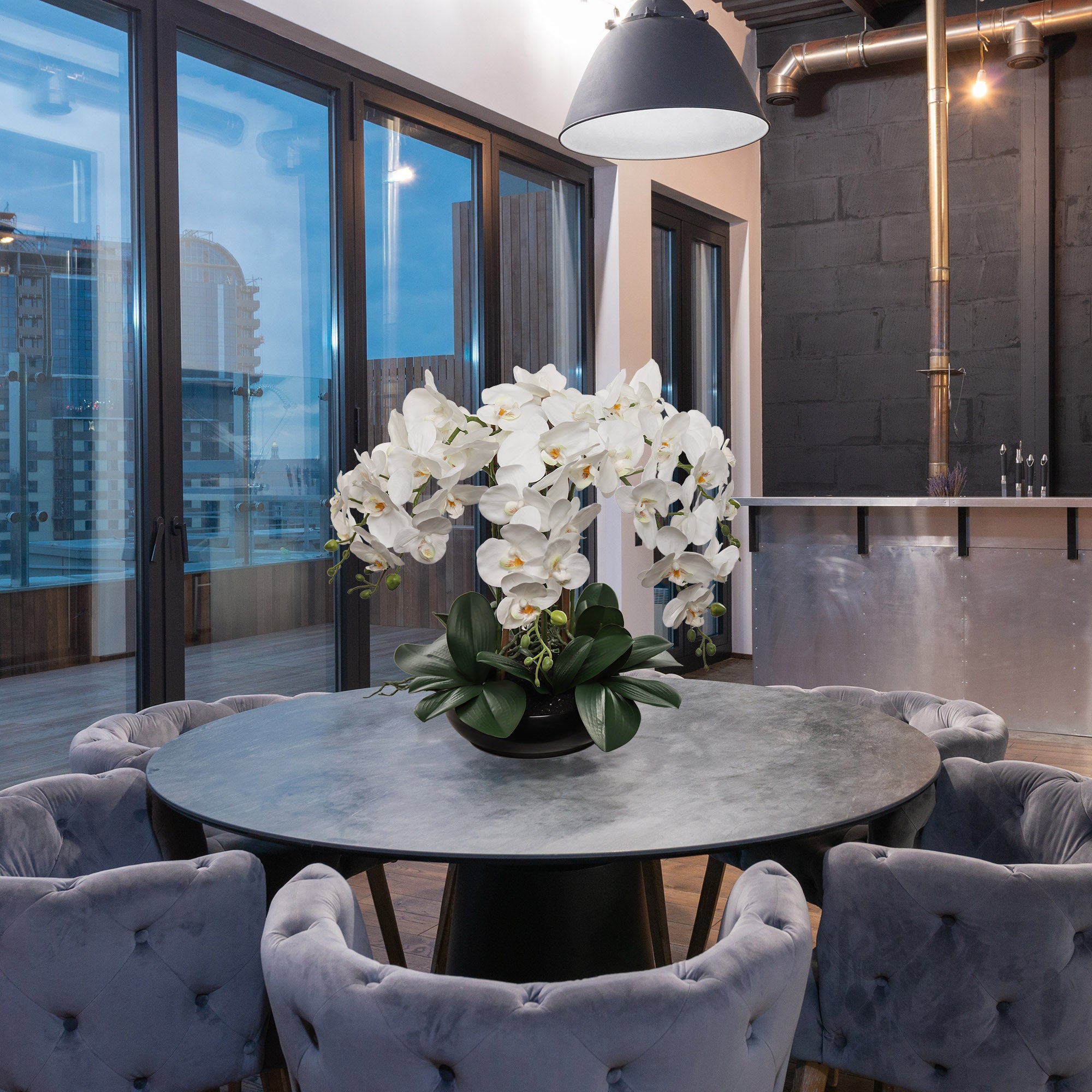 20" White Phalaenopsis Orchid - Lifelike Flower Arrangement - Larksilk