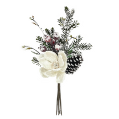 20" Snow Magnolia Bouquet with Red Berries - Larksilk