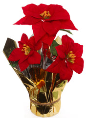 9.5" Diameter Artificial Red Poinsettia Bush with 3 Red Flowers in Pot Pack of 6 - Larksilk