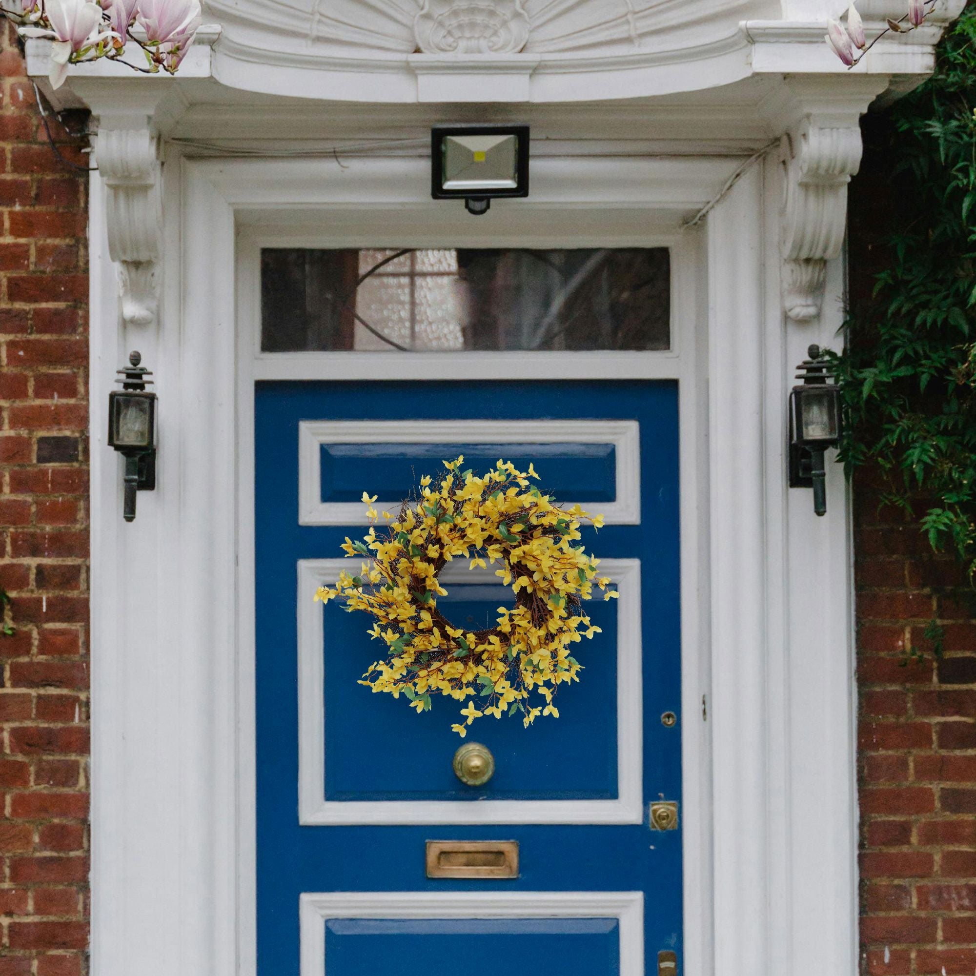 6" Sunny Yellow Forsythia Wreath - Realistic Silk Flowers & Grapevine Ring for Home & Event Decor by Floral Home® - Larksilk