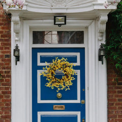 6" Sunny Yellow Forsythia Wreath - Realistic Silk Flowers & Grapevine Ring for Home & Event Decor by Floral Home® - Larksilk