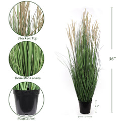 Lush 3-Foot Artificial Flocked Grass Bush Lifelike Faux Greenery in Decorative Pot, Ideal for Indoor/Outdoor Decor - Larksilk