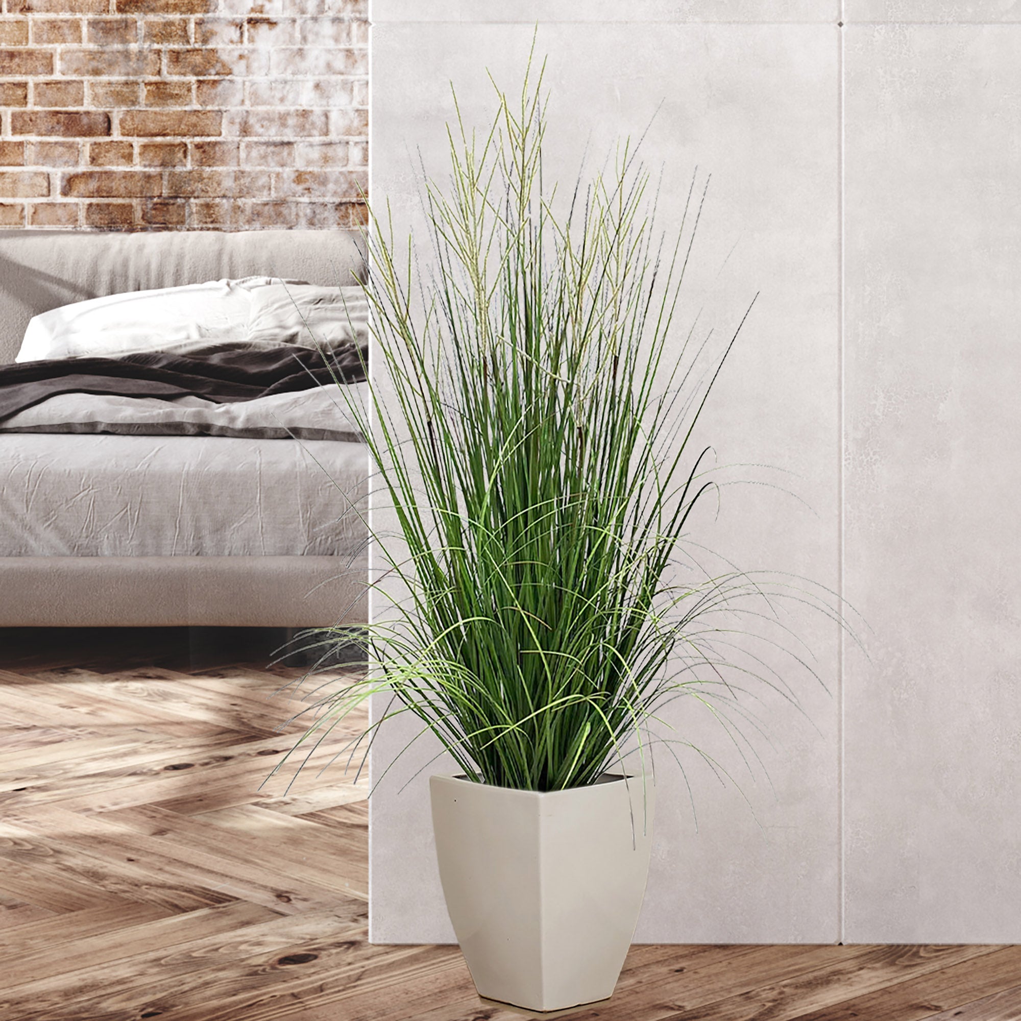 Lush 3-Foot Artificial Flocked Grass Bush Lifelike Faux Greenery in Decorative Pot, Ideal for Indoor/Outdoor Decor - Larksilk