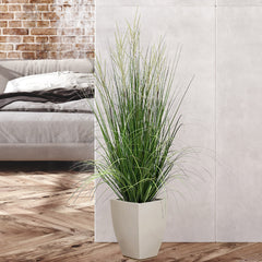 Lush 3-Foot Artificial Flocked Grass Bush Lifelike Faux Greenery in Decorative Pot, Ideal for Indoor/Outdoor Decor - Larksilk