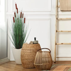 Lush 4-Foot Tall Artificial Cattail Grass - Faux Greenery in 8-Inch Decorative Pot, Ideal for Indoor/Outdoor Home or Office Decor - Larksilk