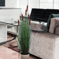 Lush 4-Foot Tall Artificial Cattail Grass - Faux Greenery in 8-Inch Decorative Pot, Ideal for Indoor/Outdoor Home or Office Decor - Larksilk