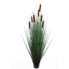 Lush 4-Foot Tall Artificial Cattail Grass - Faux Greenery in 8-Inch Decorative Pot, Ideal for Indoor/Outdoor Home or Office Decor - Larksilk