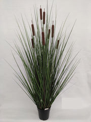 Lush 4-Foot Tall Artificial Cattail Grass - Faux Greenery in 8-Inch Decorative Pot, Ideal for Indoor/Outdoor Home or Office Decor - Larksilk