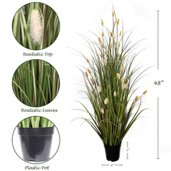 Lush 48" Artificial Grass Bush with Lifelike Buds - Faux Greenery for Indoor/Outdoor Decor, Ideal for Home and Garden - Larksilk