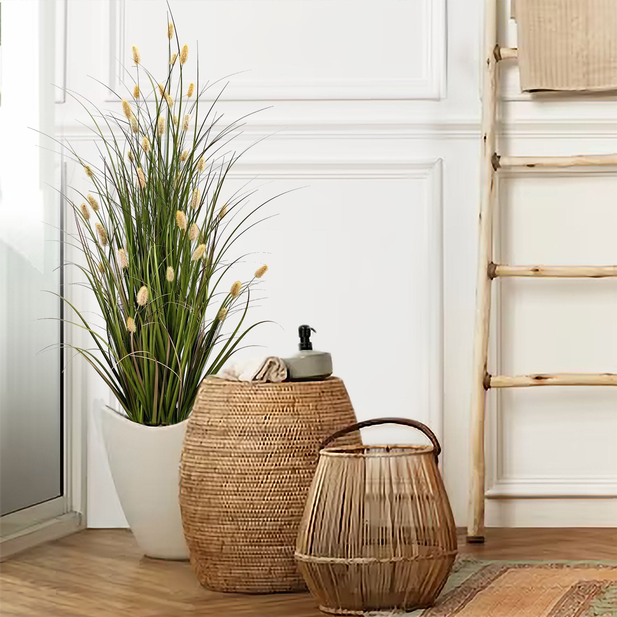 Lush 48" Artificial Grass Bush with Lifelike Buds - Faux Greenery for Indoor/Outdoor Decor, Ideal for Home and Garden - Larksilk