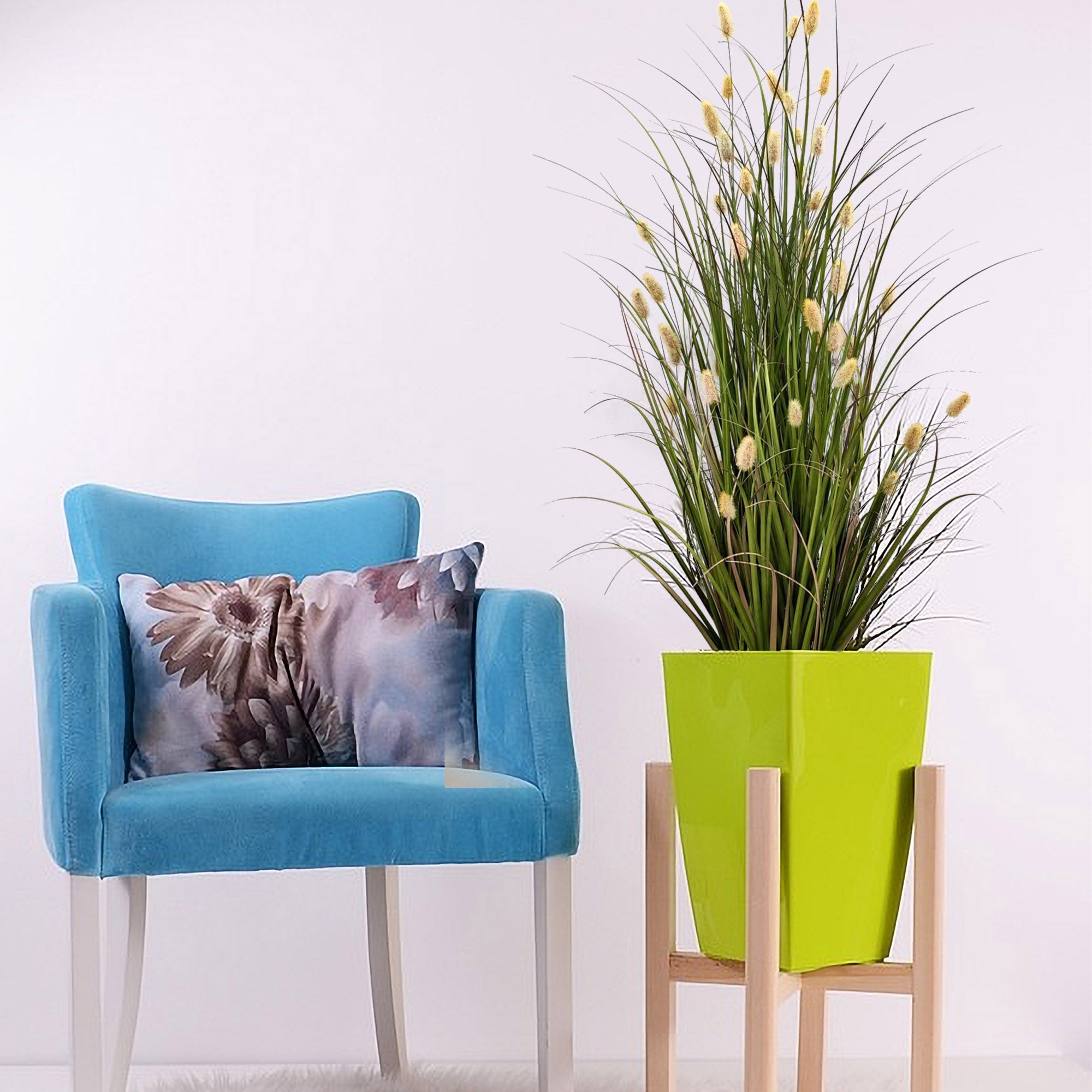 Lush 48" Artificial Grass Bush with Lifelike Buds - Faux Greenery for Indoor/Outdoor Decor, Ideal for Home and Garden - Larksilk