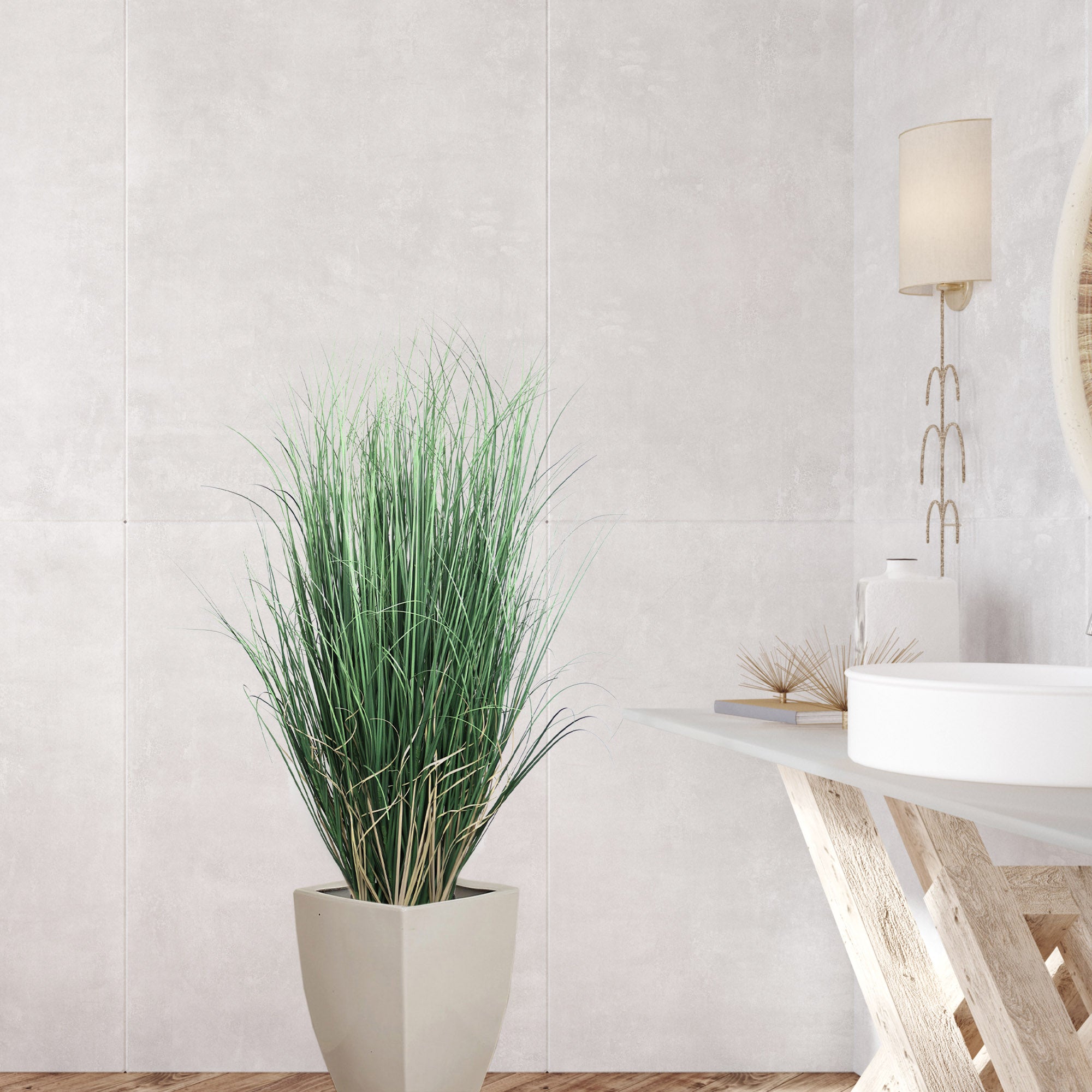 4-Foot Lifelike Curly Grass Plant - Elegant Artificial Greenery in Decorative Pot, Ideal for Indoor Home Decor - Larksilk