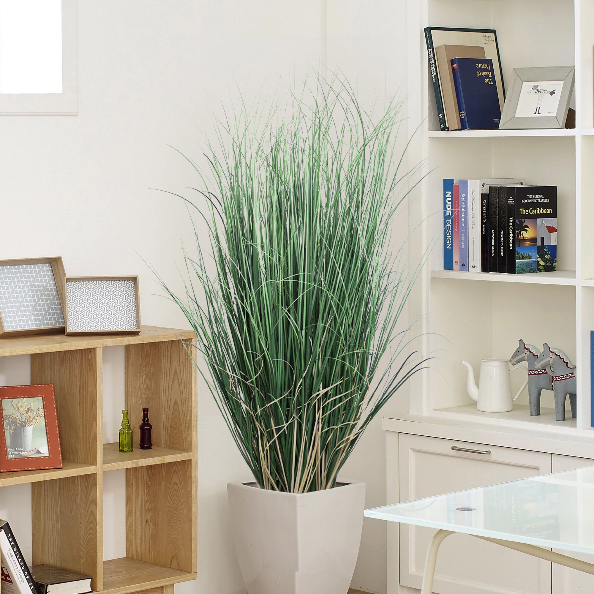 4-Foot Lifelike Curly Grass Plant - Elegant Artificial Greenery in Decorative Pot, Ideal for Indoor Home Decor - Larksilk