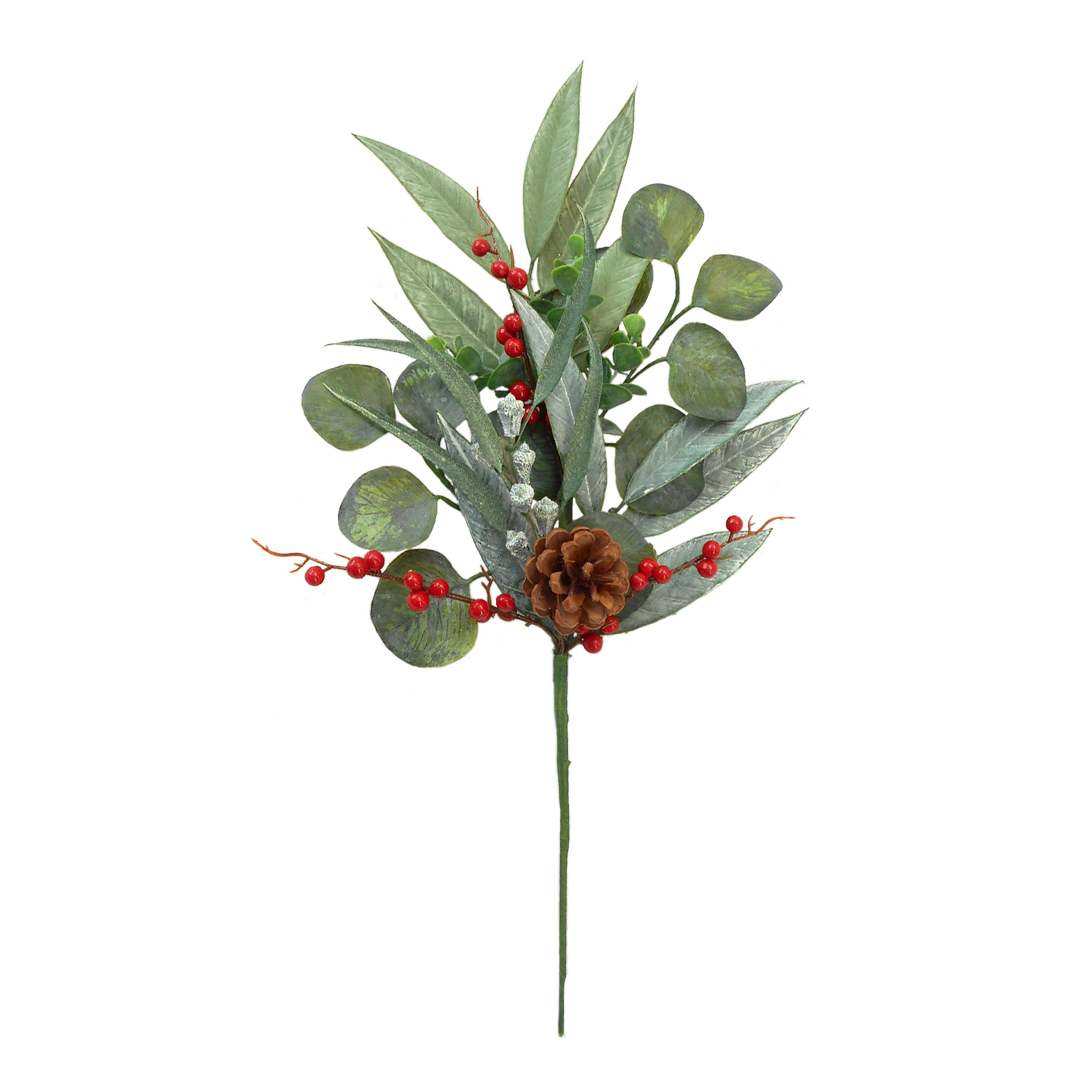 21" Eucalyptus Spray with Pine Cone & Berries - Larksilk