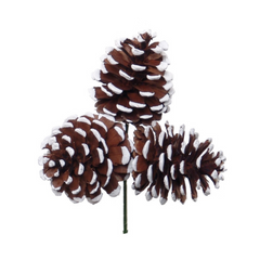 2.5" White Tipped Pine Cone Pick - x3 Cones 2024 Christmas Collection - Larksilk