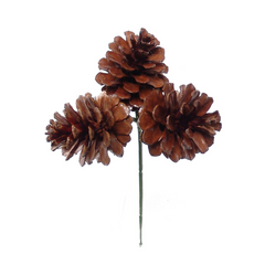 1.5" Lacquered Pine Cone Pick - x3 Cones 2024 Christmas Collection - Larksilk