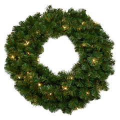 24" Northern Spruce Christmas Wreath with 200 Green Tips - 50 LED Lights 2024 Christmas Collection - Larksilk
