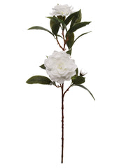 28" White Gardenia Flower Spray – 2 Blooms & 1 Bud - Larksilk