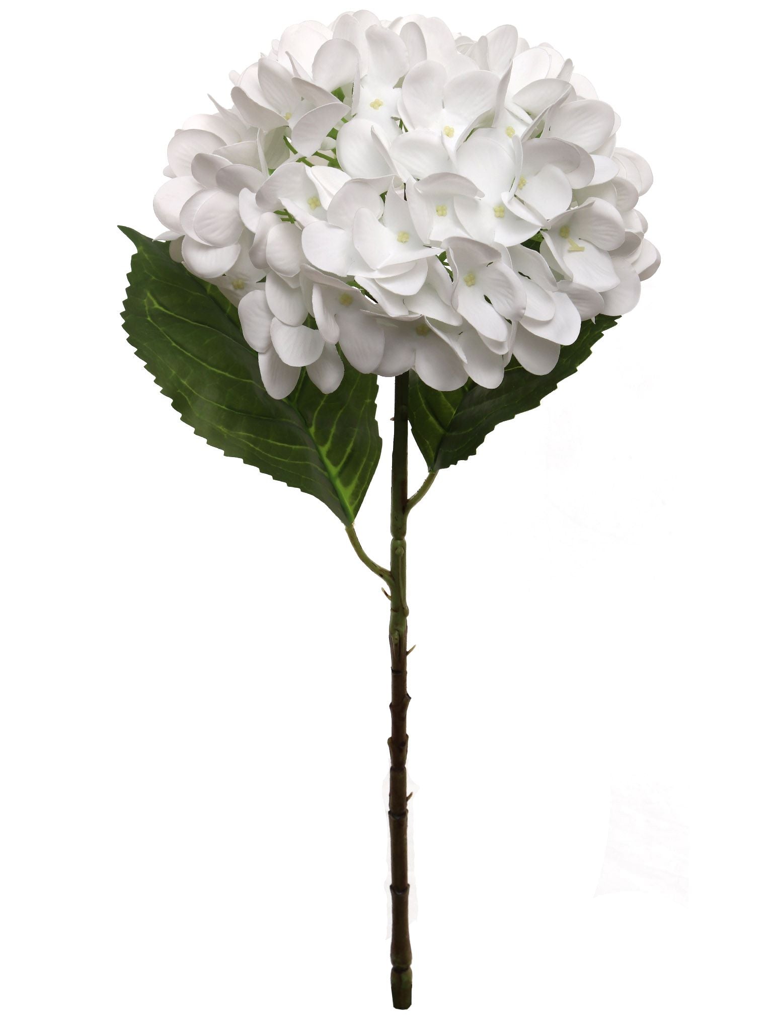 17.75" Artificial Hydrangea Stem with 8" White Bloom – Realistic Faux Flower for Home, Wedding, and Event Décor - Larksilk