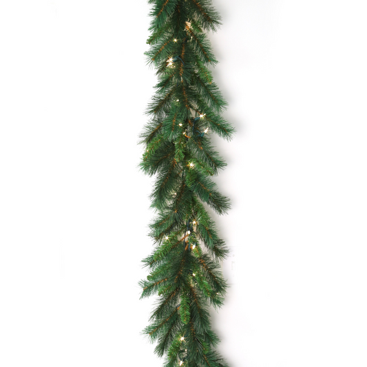 Majestic Pine Garland with 160 Green Tips - 100 LED Lights - 9'x12"