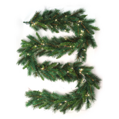 Majestic Pine Garland with 160 Green Tips - 100 LED Lights - 9'x12" 2024 Christmas Collection - Larksilk