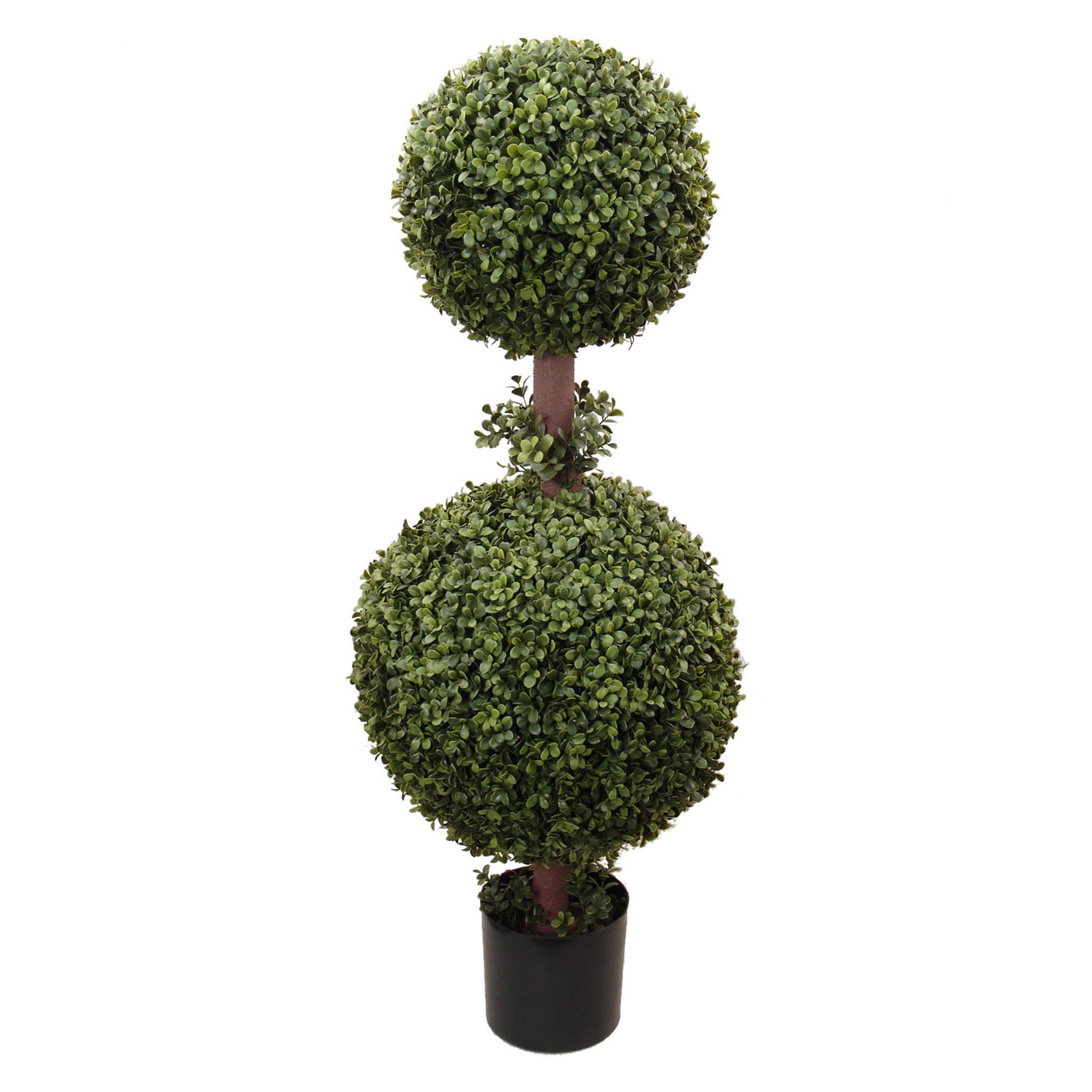 3ft Double Boxwood Ball Topiary Tree in Black Pot - Larksilk