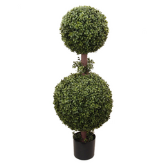 3ft Double Boxwood Ball Topiary Tree in Black Pot - Larksilk
