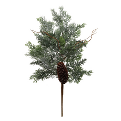 18" Frosted Pine Pick with Twigs & Pine Cones 2024 Christmas Collection - Larksilk