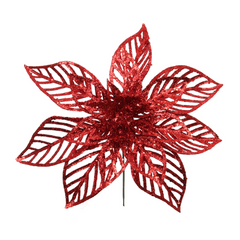 8.5" Glitter Poinsettia Flower Pick 2024 Christmas Collection - Larksilk
