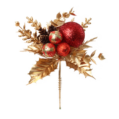 Wheat Pick with Pine Cones & Ornament Balls