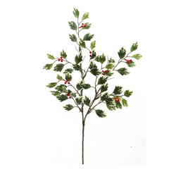 17" Mini Holly Spray with Berries - 54 Leaves - Larksilk