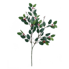 17" Mini Holly Spray with Berries - 54 Leaves - Larksilk