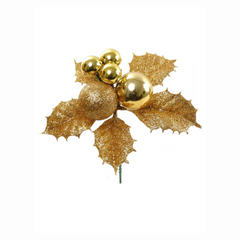 Glitter Holly Pick with Mixed Balls 2024 Christmas Collection - Larksilk