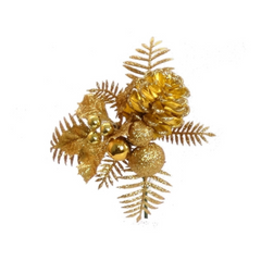 Glitter Cedar Poinsettia Pick with Pine Cones & Balls
