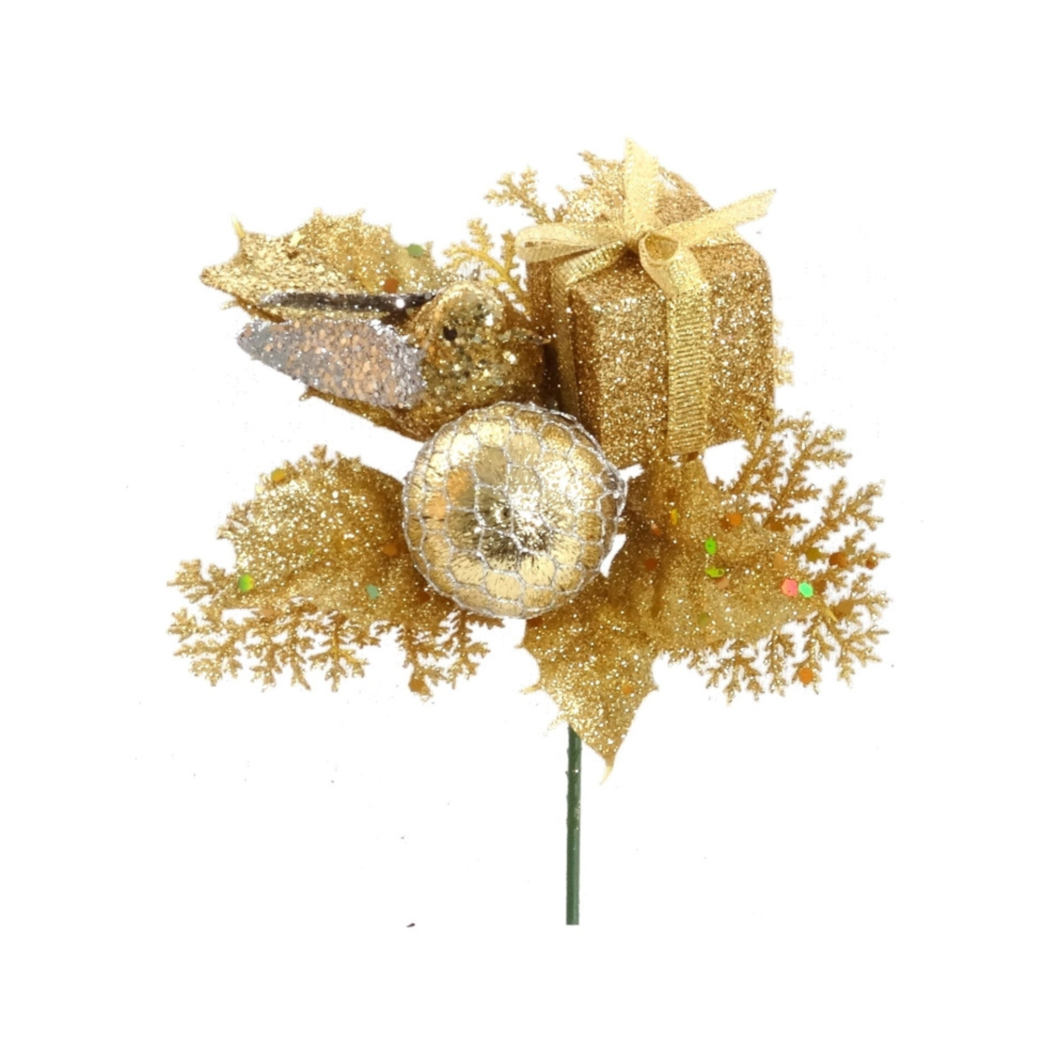 Glitter Cedar Pick with Gift Box, Bird, & Ball - 2025 Christmas Collection - Larksilk