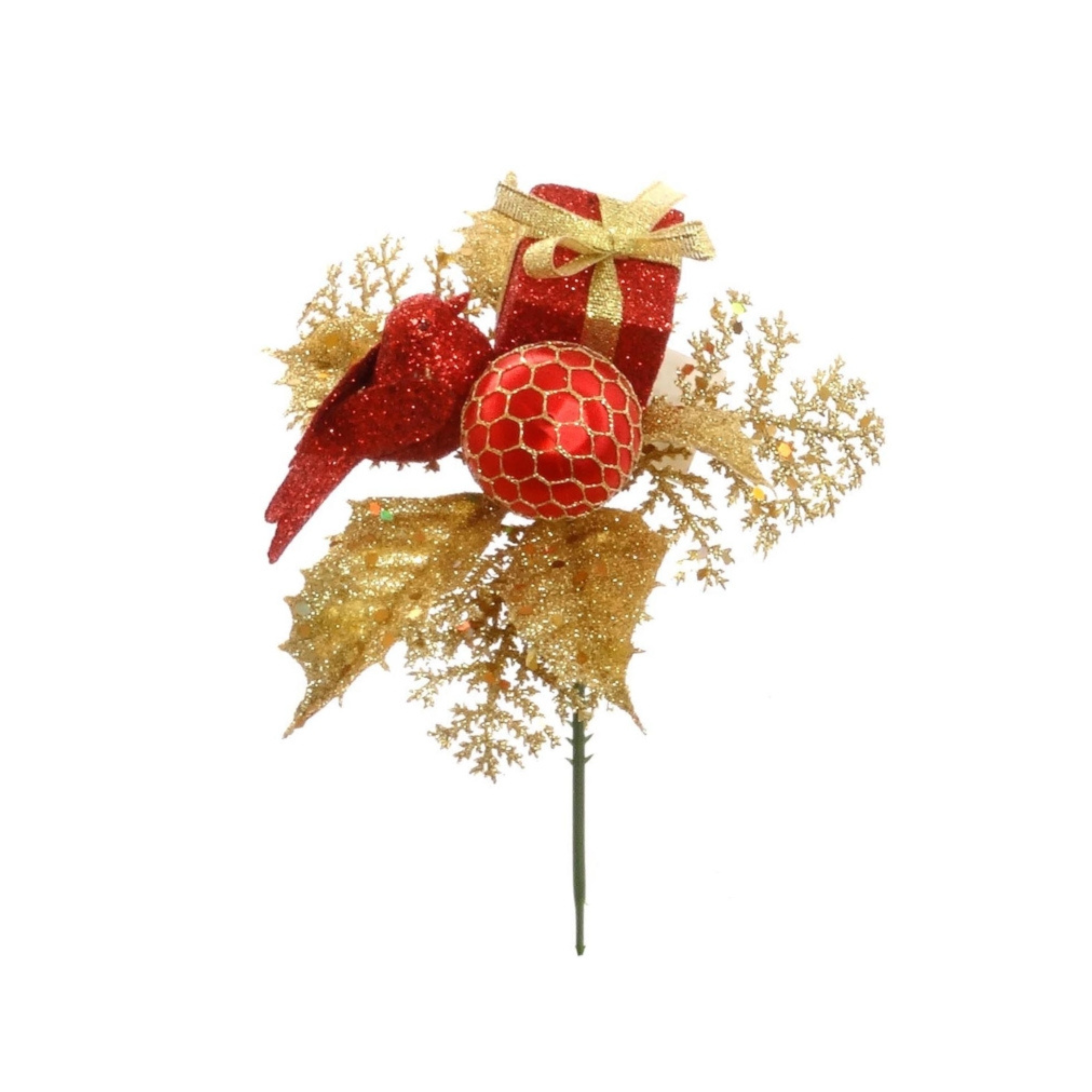 Glitter Cedar Pick with Gift Box, Bird, & Ball - 2025 Christmas Collection - Larksilk