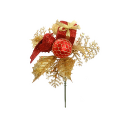 Glitter Cedar Pick with Gift Box, Bird, & Ball - 2025 Christmas Collection - Larksilk