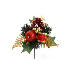 Glitter Pine Pick with Fruits, Pine Cone, Berries & Drum 2024 Christmas Collection - Larksilk