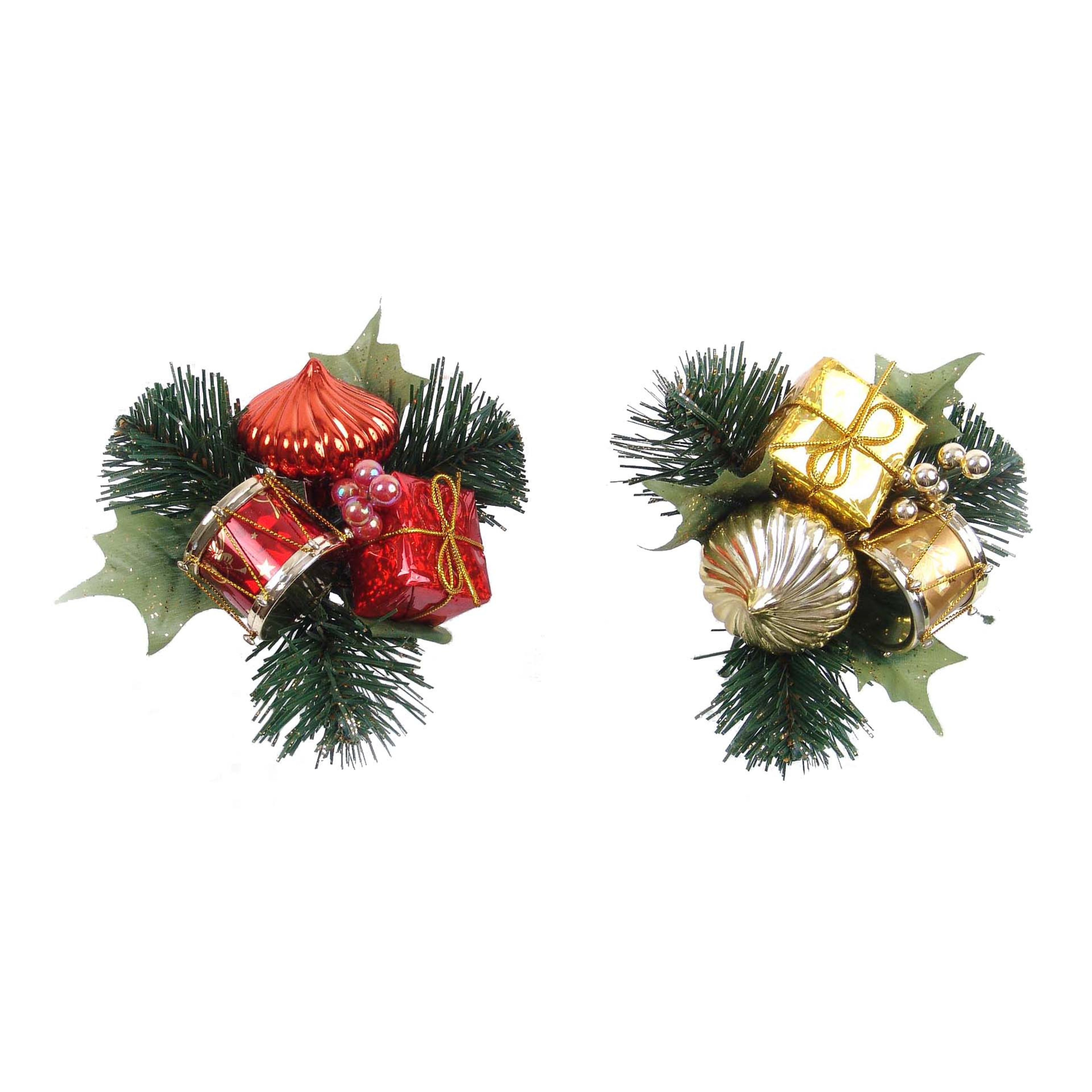 Holly Pine Pick with Gift Box, Berries, Ornament, & Drum 2024 Christmas Collection - Larksilk
