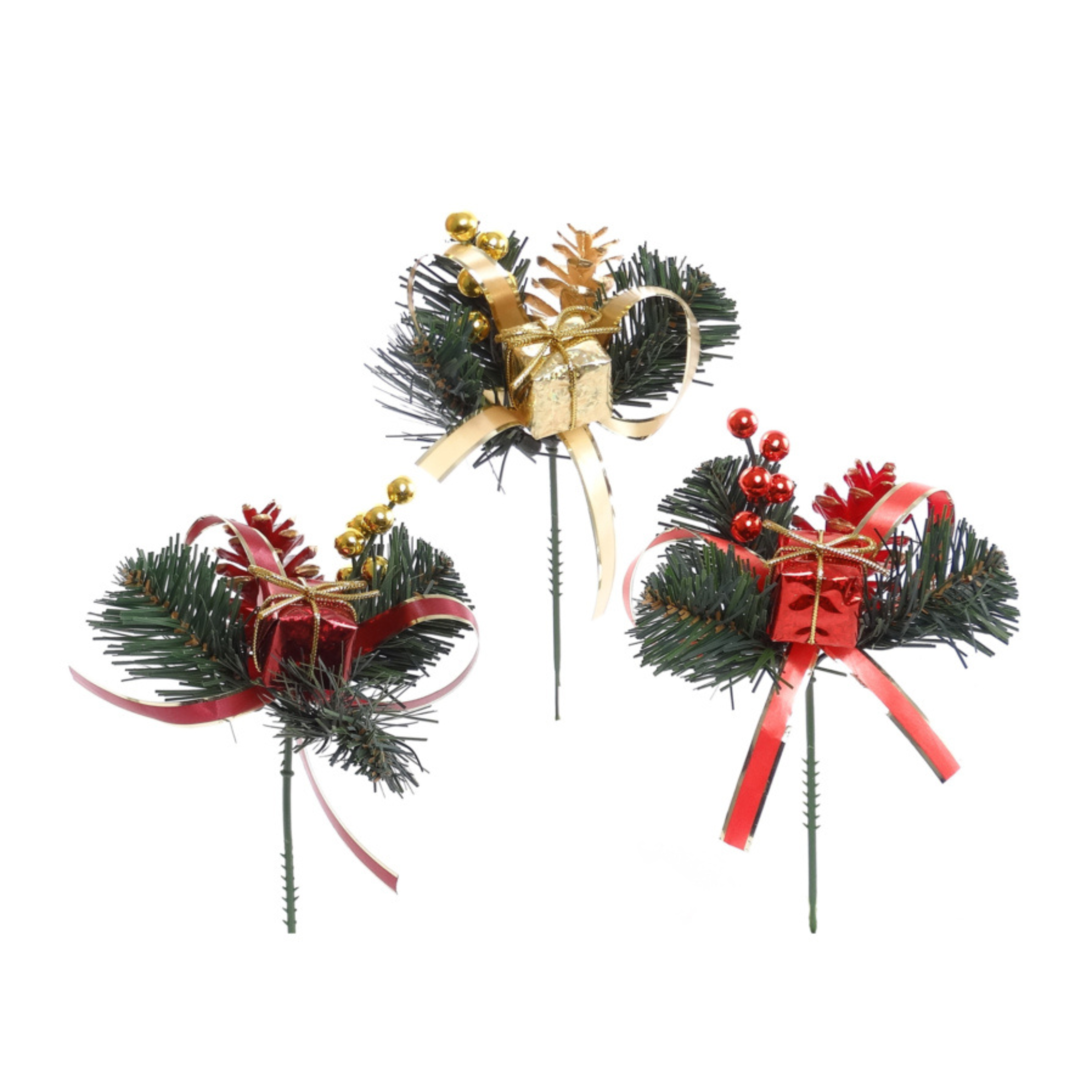 Pine Pick with Gift Box, Pine Cone, Bow, & Berries 2024 Christmas Collection - Larksilk