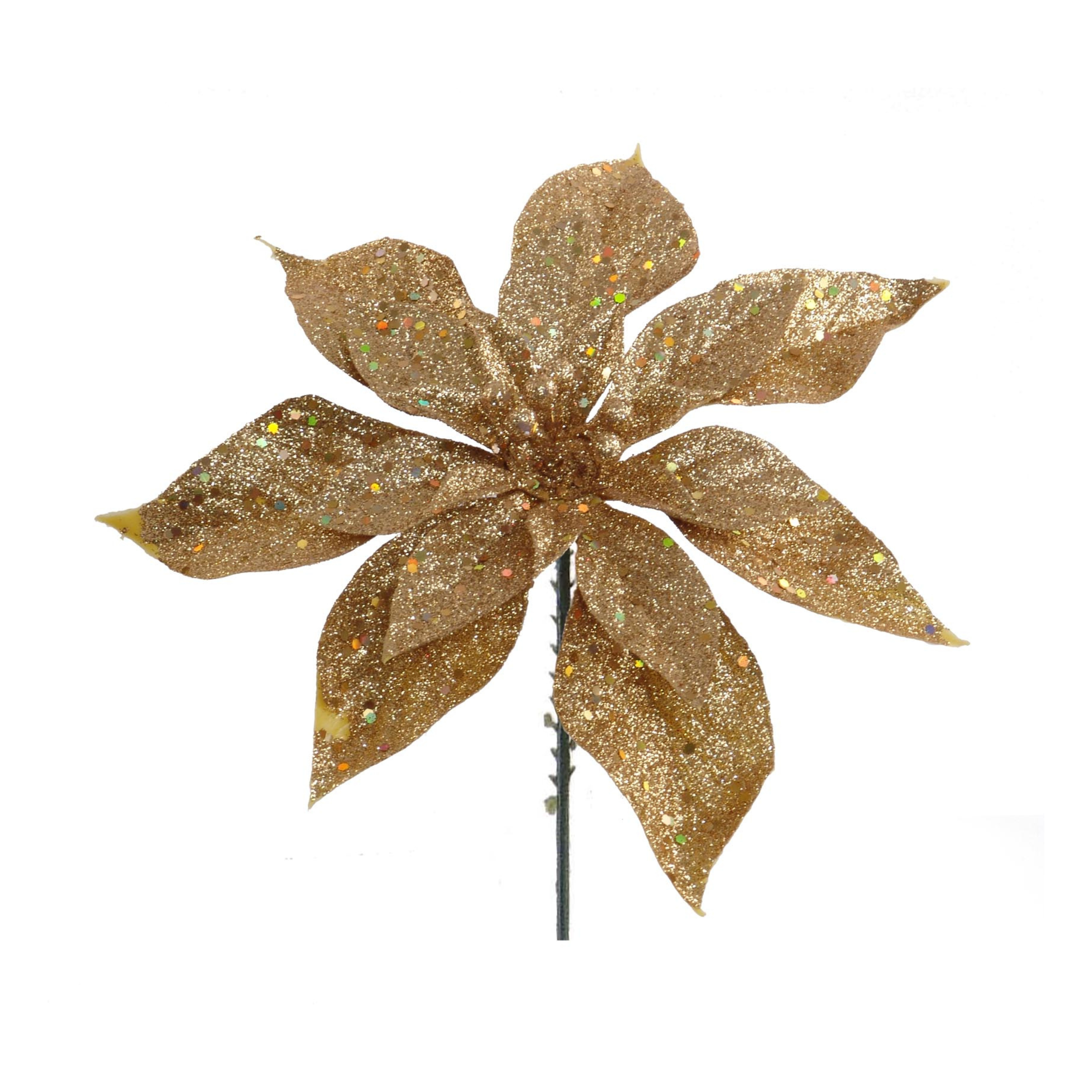 Glitter Poinsettia Pick - 8.5" Diameter 2024 Christmas Collection - Larksilk